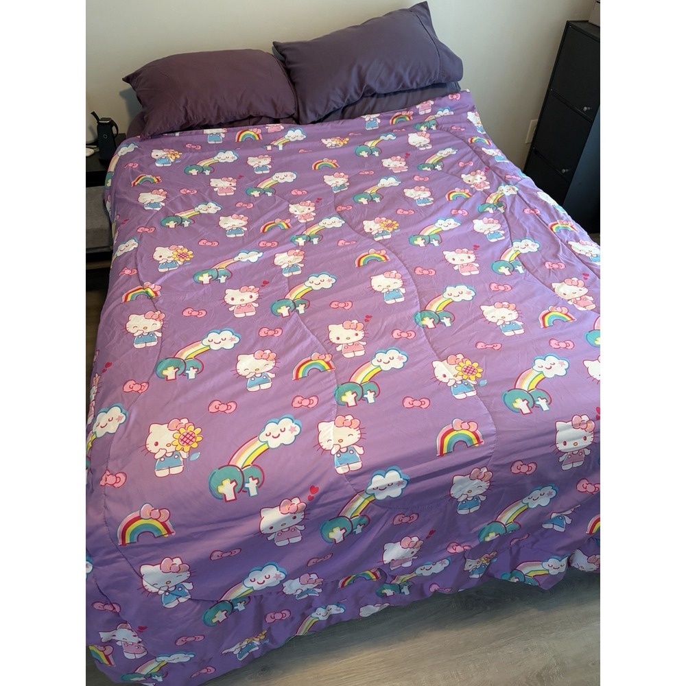 Hello Kitty Twin Comforter Reversible Purple Rainbow GardenSanrio Franco Bedding